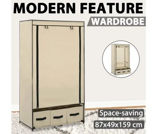 Skapis, 87X49X159 Cm, Krēmkrāsas Audums Vidaxl