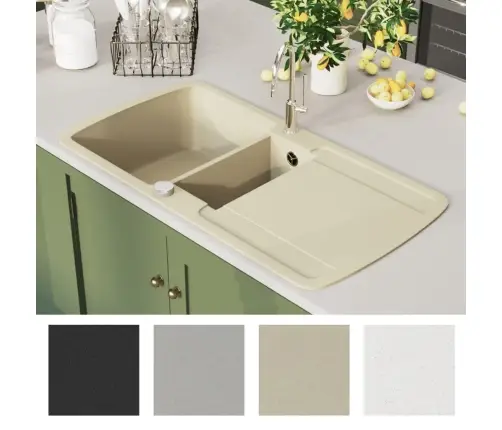 Virtuves Izlietne, Divas Bļodas, Bēša, Granīts Vidaxl