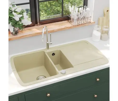 Virtuves Izlietne, Divas Bļodas, Bēša, Granīts Vidaxl