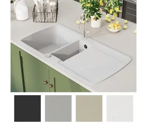 Virtuves Izlietne, Divas Bļodas, Balta, Granīts Vidaxl