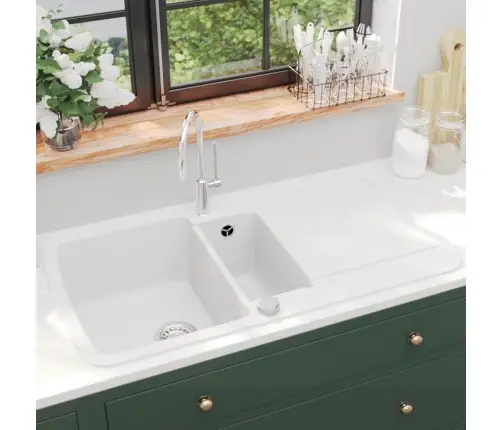 Virtuves Izlietne, Divas Bļodas, Balta, Granīts Vidaxl