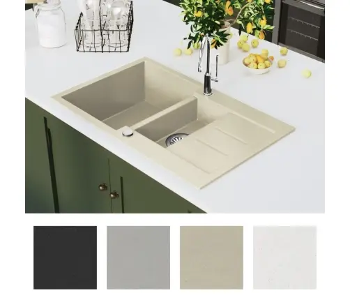 Virtuves Izlietne, Divas Bļodas, Bēšs Granīts Vidaxl