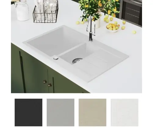 Virtuves Izlietne, Divas Bļodas, Balts Granīts Vidaxl