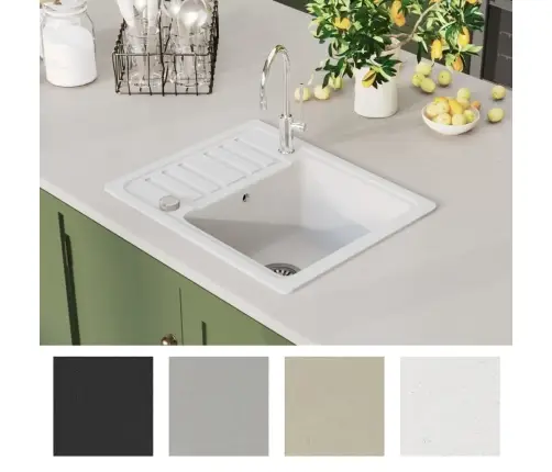 Virtuvinė Plautuvė, Balta, Granitas, Vieno Dubens