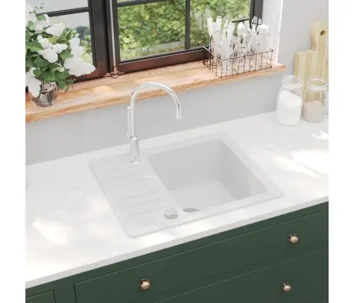 Virtuvinė Plautuvė, Balta, Granitas, Vieno Dubens