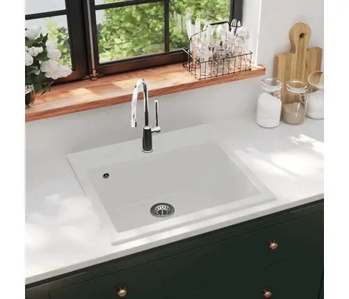 Virtuves Izlietne, Viena Bļoda, Balts Granīts Vidaxl