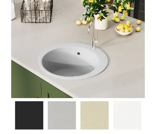 Apaļa Virtuves Izlietne, Viena Bļoda, Balts Granīts Vidaxl