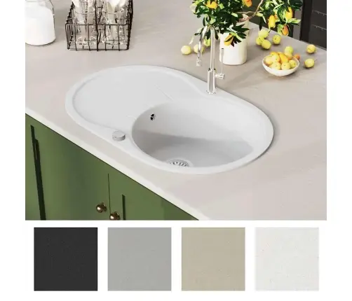 Ovāla Virtuves Izlietne, Viena Bļoda, Balts Granīts Vidaxl