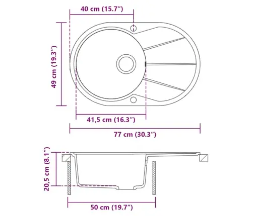 Ovāla Virtuves Izlietne, Viena Bļoda, Balts Granīts Vidaxl
