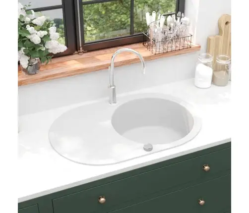 Ovāla Virtuves Izlietne, Viena Bļoda, Balts Granīts Vidaxl