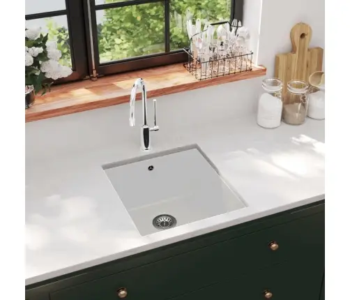 Virtuves Izlietne, Viena Bļoda, Balts Granīts Vidaxl