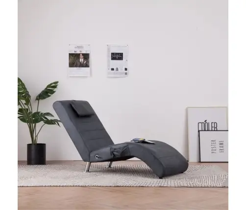 Masažinis Gultas Su Pagalve, Pilkas, Dirbtinė Versta Oda