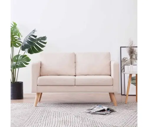 Divvietīgs Dīvāns, Krēmkrāsas Audums Vidaxl