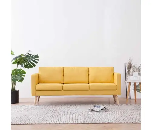 Trīsvietīgs Dīvāns, Dzeltens Audums Vidaxl Trīsvietīgs Dīvāns, Dzeltens Audums Vidaxl
