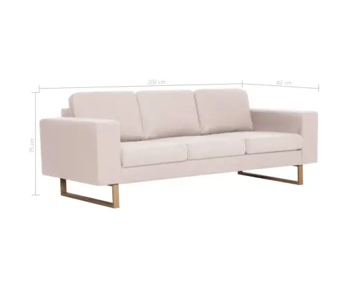 Trīsvietīgs Dīvāns, Krēmkrāsas Audums Vidaxl