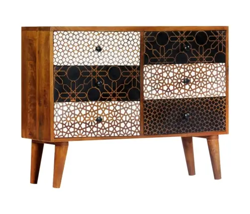 Šoninė Spintelė Su Raštais, 90X30X70cm Mango Medienos Masyvas