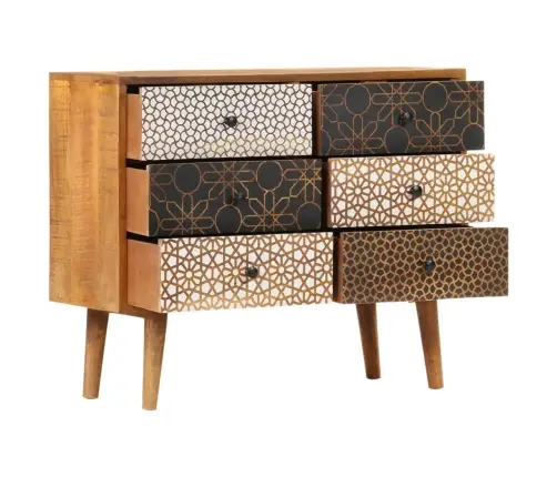 Šoninė Spintelė Su Raštais, 90X30X70cm Mango Medienos Masyvas