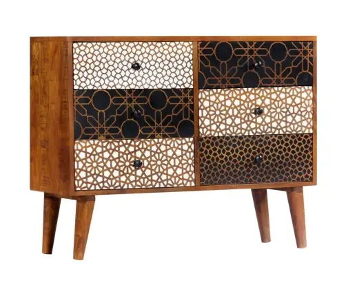 Šoninė Spintelė Su Raštais, 90X30X70cm Mango Medienos Masyvas