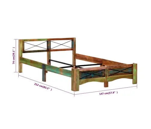 Gultas Rāmis, Pārstrādāts Masīvkoks, 140X200 Cm  Vidaxl