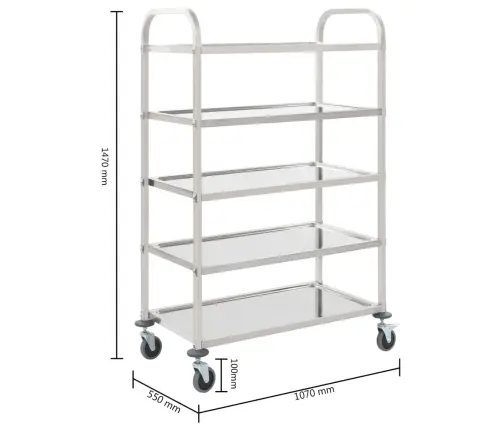 Viie Korrusega Köögikäru, 107 X 55 X 147 cm Roostevaba Teras