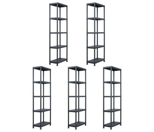 Plaukti, 5 Gab., Melni, 125 Kg, 60X30X180 Cm, Plastmasa Vidaxl