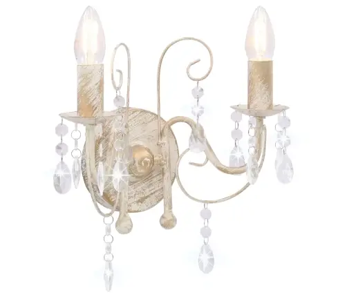 Sienas Lampa Ar Pērlītēm, Antīki Balta, 2 X E14 Spuldzes Vidaxl