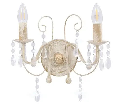 Sienas Lampa Ar Pērlītēm, Antīki Balta, 2 X E14 Spuldzes Vidaxl