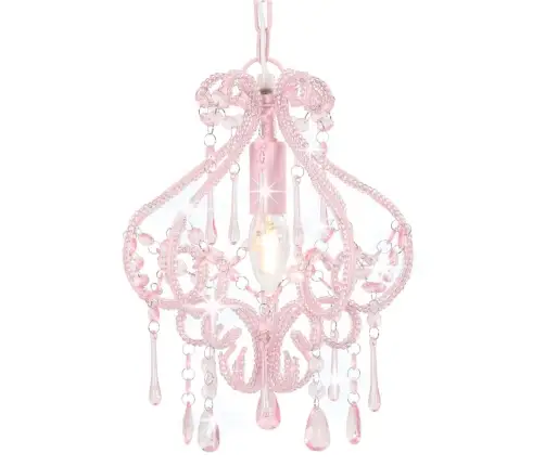 Lustra Ar Pērlītēm, Rozā, Apaļa, E14 Vidaxl