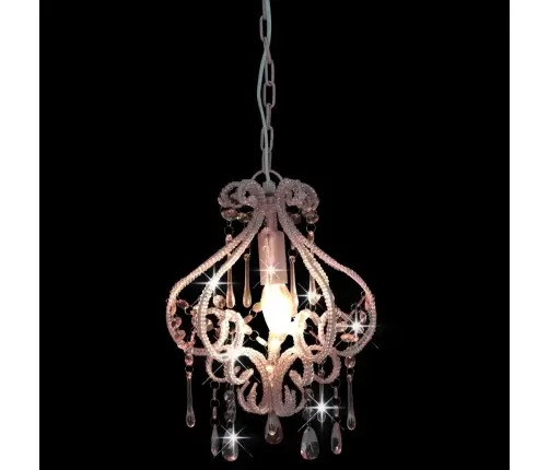 Lustra Ar Pērlītēm, Rozā, Apaļa, E14 Vidaxl