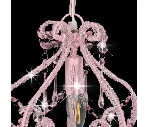 Lustra Ar Pērlītēm, Rozā, Apaļa, E14 Vidaxl