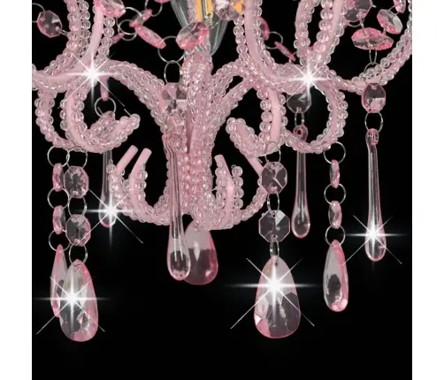 Lustra Ar Pērlītēm, Rozā, Apaļa, E14 Vidaxl