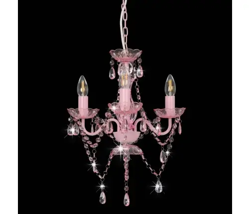 Sietynas Su Karoliukais, Rožinės Sp., 3 X E14 Lemp., Apvalus