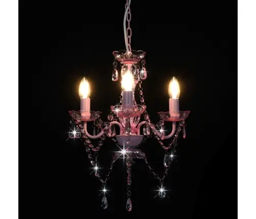 Sietynas Su Karoliukais, Rožinės Sp., 3 X E14 Lemp., Apvalus