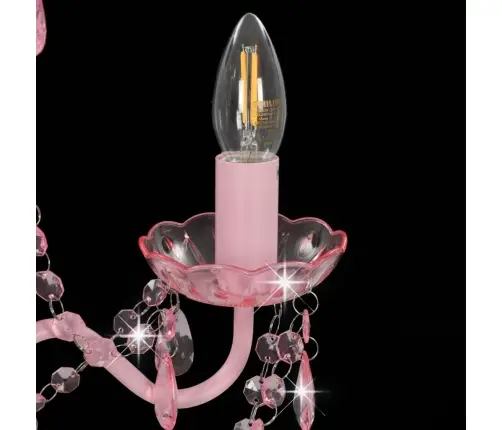 Sietynas Su Karoliukais, Rožinės Sp., 3 X E14 Lemp., Apvalus