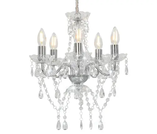 Lühter Kristallhelmestega, Hõbedane, Ümmargune, 5 X E14