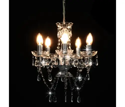 Lühter Kristallhelmestega, Hõbedane, Ümmargune, 5 X E14