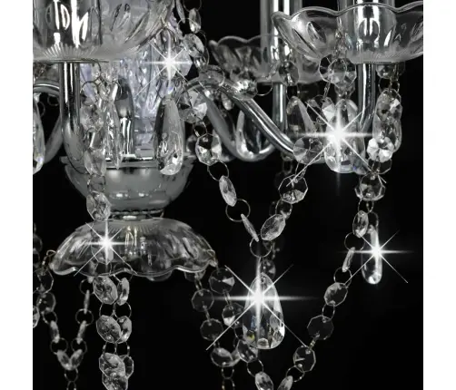 Lühter Kristallhelmestega, Hõbedane, Ümmargune, 5 X E14