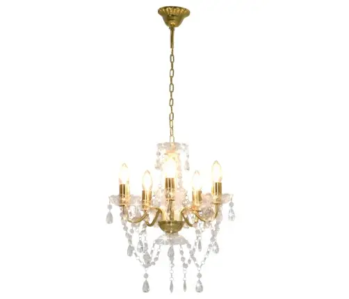 Lühter Kristallhelmestega, Kuldne, Ümmargune, 5 X E14 Pirnidega