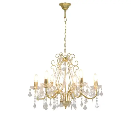 Lustra Ar Kristāla Pērlītēm, Zelta Krāsā, Apaļa, 6 X E14 Vidaxl