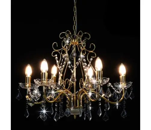 Lustra Ar Kristāla Pērlītēm, Zelta Krāsā, Apaļa, 6 X E14 Vidaxl