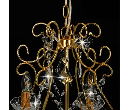 Lustra Ar Kristāla Pērlītēm, Zelta Krāsā, Apaļa, 6 X E14 Vidaxl