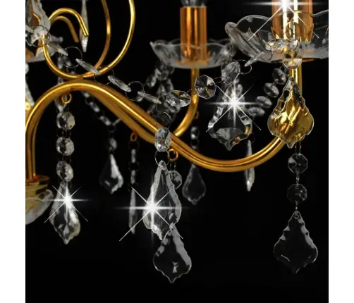 Lustra Ar Kristāla Pērlītēm, Zelta Krāsā, Apaļa, 6 X E14 Vidaxl