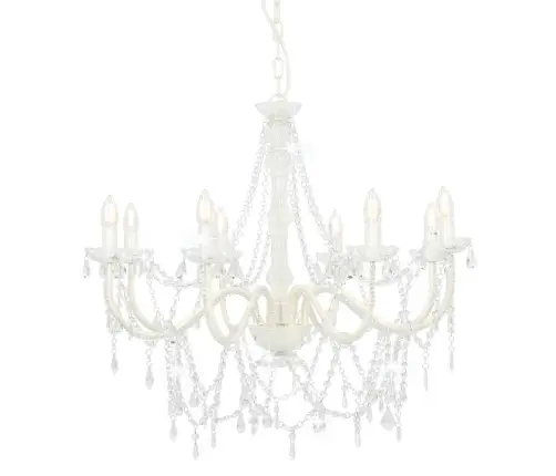 Lustra Ar Pērlītēm, Balta, 8 X E14 Spuldzes Vidaxl