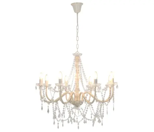 Lustra Ar Pērlītēm, Balta, 8 X E14 Spuldzes Vidaxl