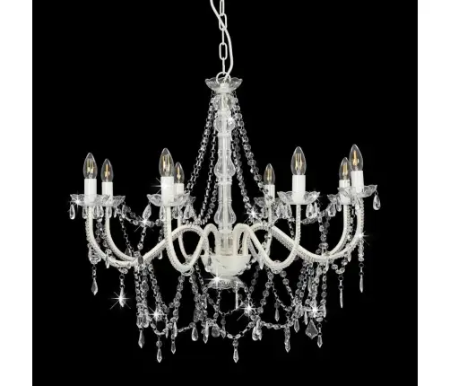 Lustra Ar Pērlītēm, Balta, 8 X E14 Spuldzes Vidaxl