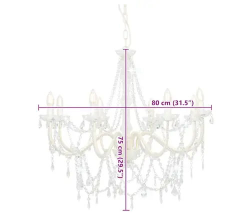 Lustra Ar Pērlītēm, Balta, 8 X E14 Spuldzes Vidaxl