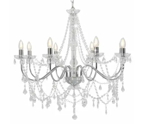 Lustra Ar Pērlītēm, Sudraba Krāsā, 8 X E14 Spuldzes Vidaxl