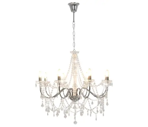 Lustra Ar Pērlītēm, Sudraba Krāsā, 8 X E14 Spuldzes Vidaxl