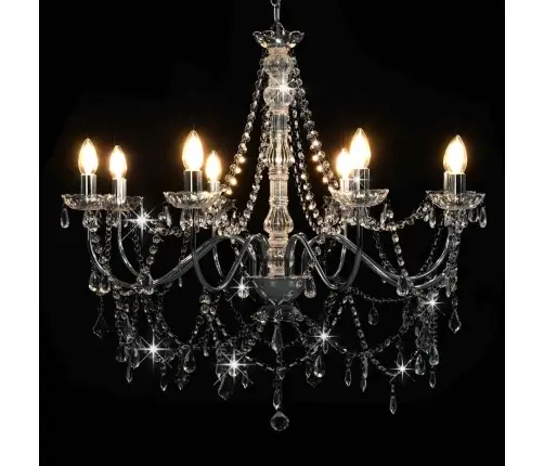 Lustra Ar Pērlītēm, Sudraba Krāsā, 8 X E14 Spuldzes Vidaxl