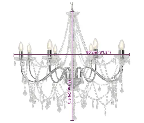 Lustra Ar Pērlītēm, Sudraba Krāsā, 8 X E14 Spuldzes Vidaxl